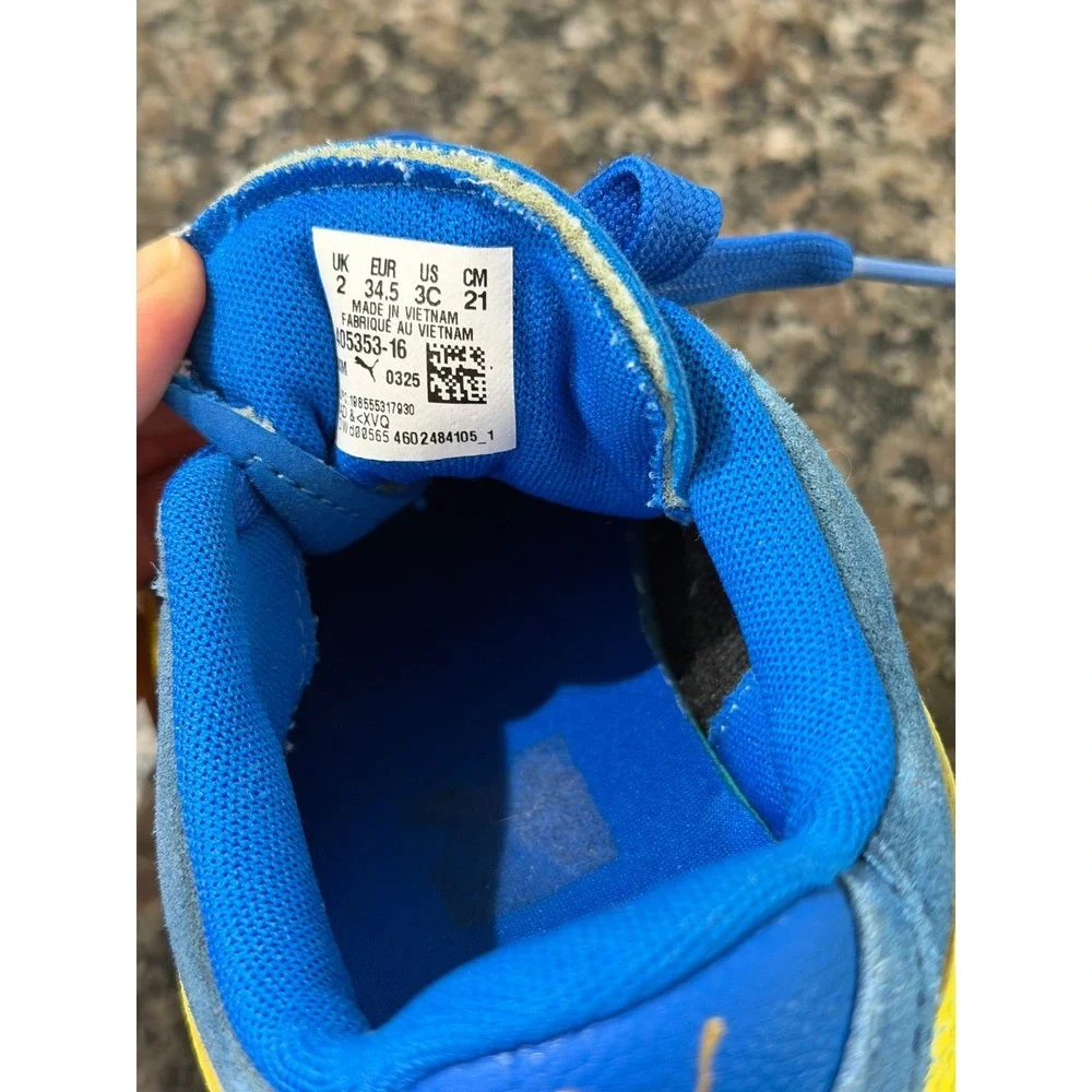 Puma Club 5v5 Kids Blue Yellow Suede Low Top Sneakers‎ 405353-16 Size 3C
